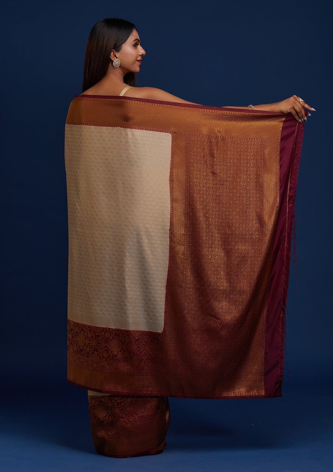 Light Grey Zariwork Art Silk Designer Saree - Koskii