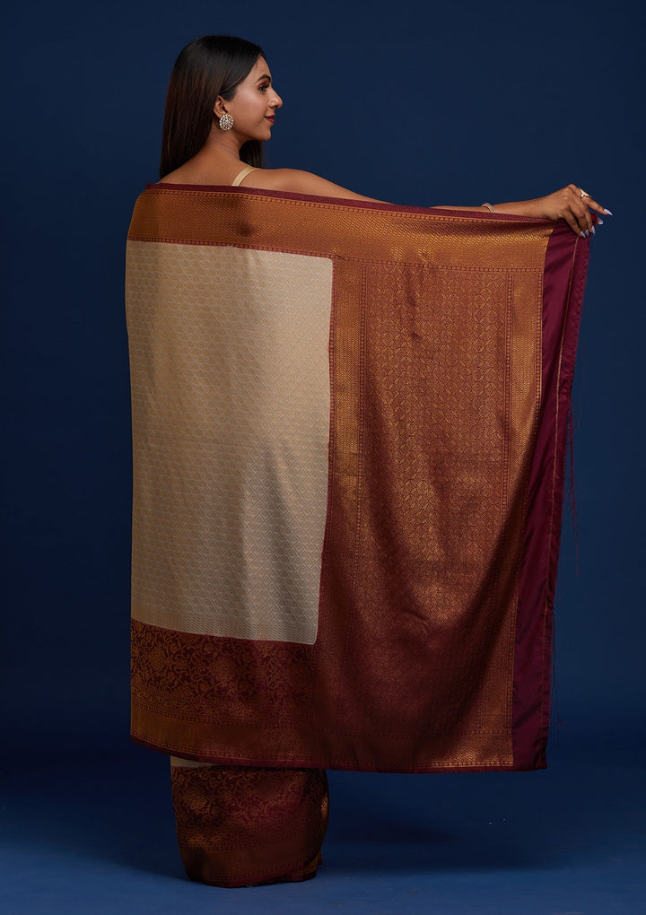 Light Grey Zariwork Art Silk Designer Saree - Koskii