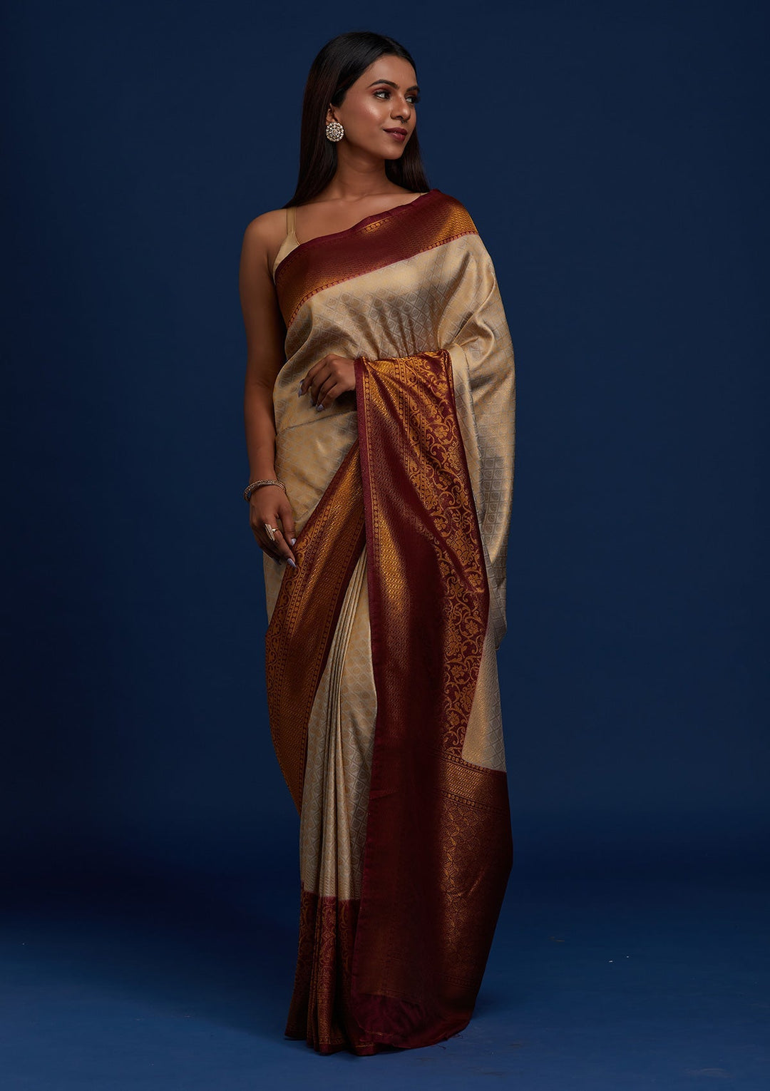 Light Grey Zariwork Art Silk Designer Saree - Koskii