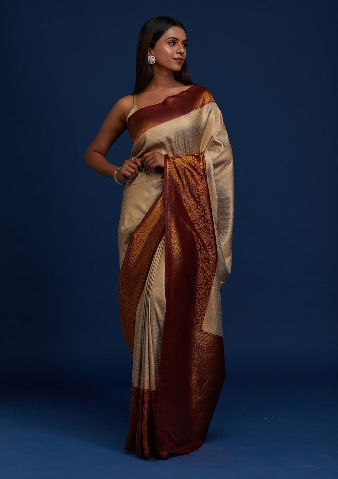 Light Grey Zariwork Art Silk Designer Saree - Koskii