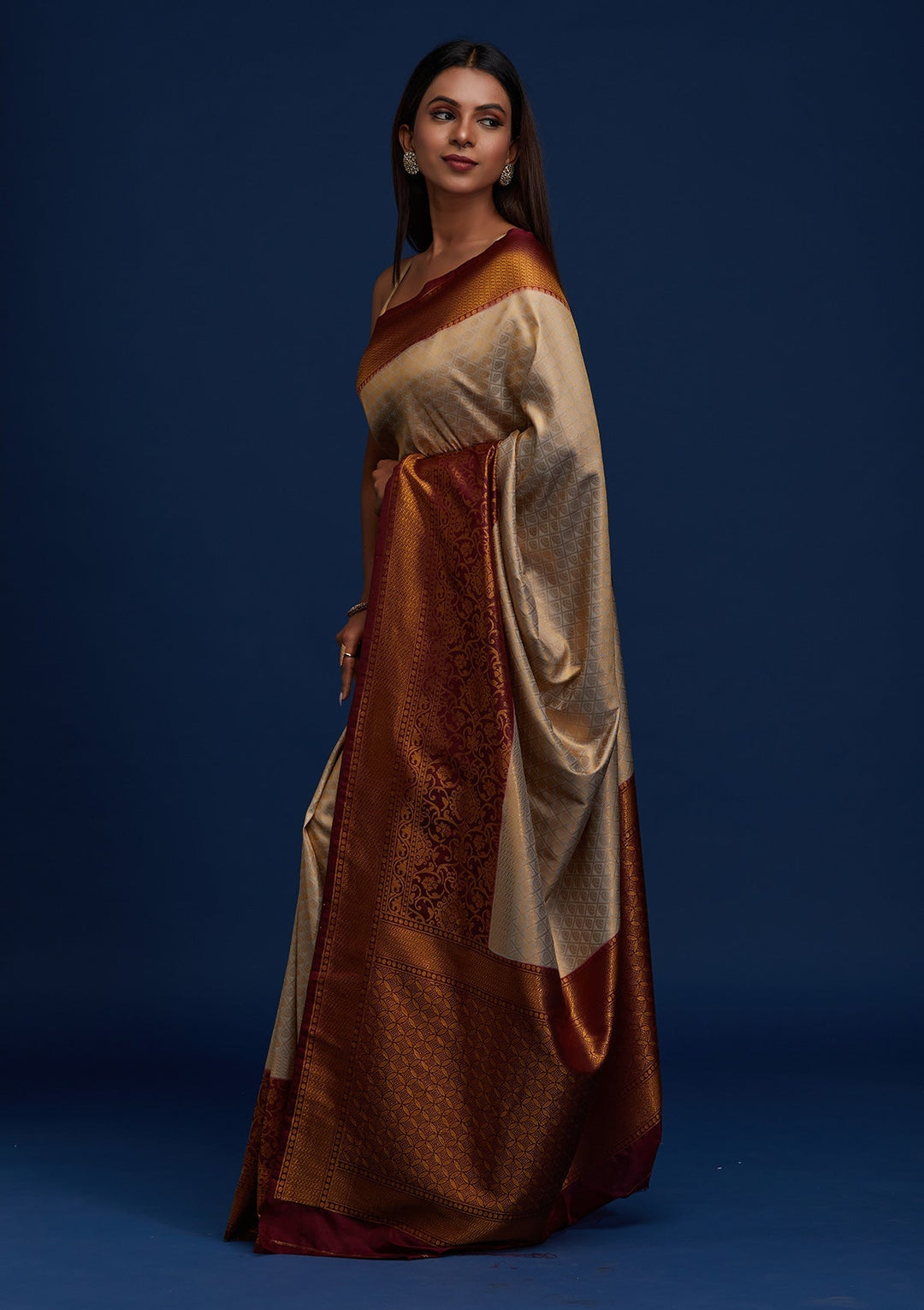 Light Grey Zariwork Art Silk Designer Saree - Koskii