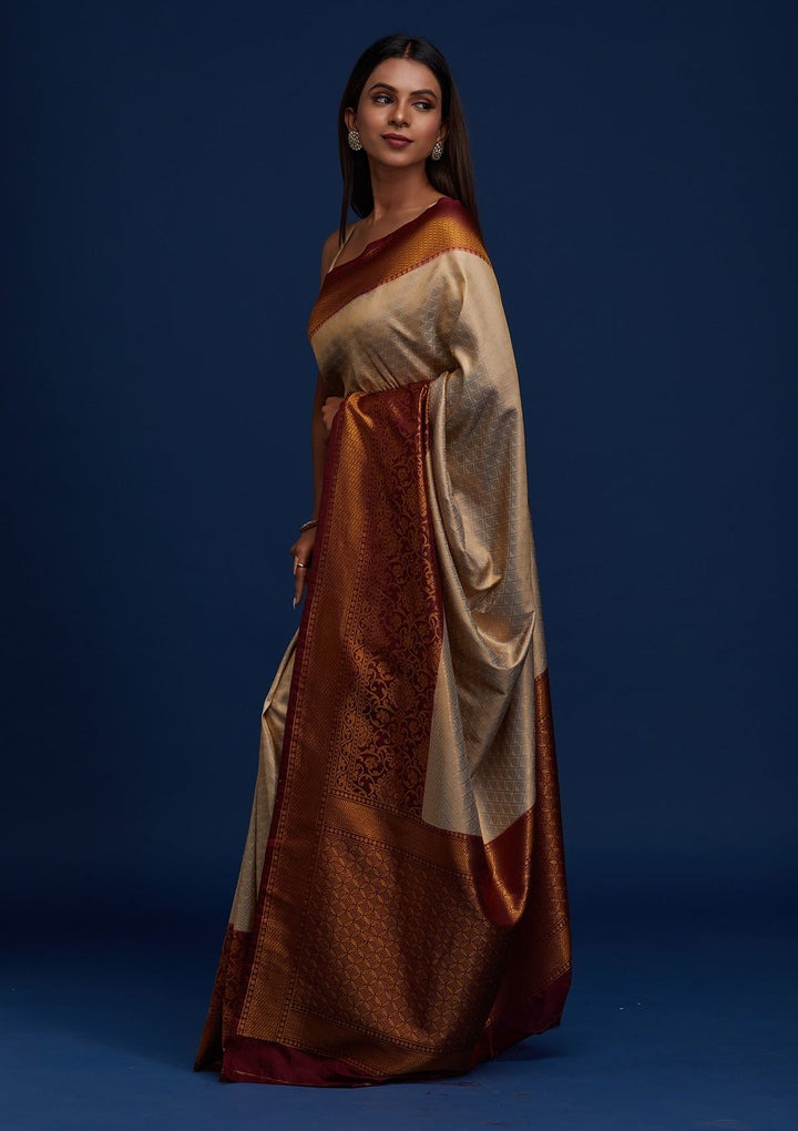 Light Grey Zariwork Art Silk Designer Saree - Koskii