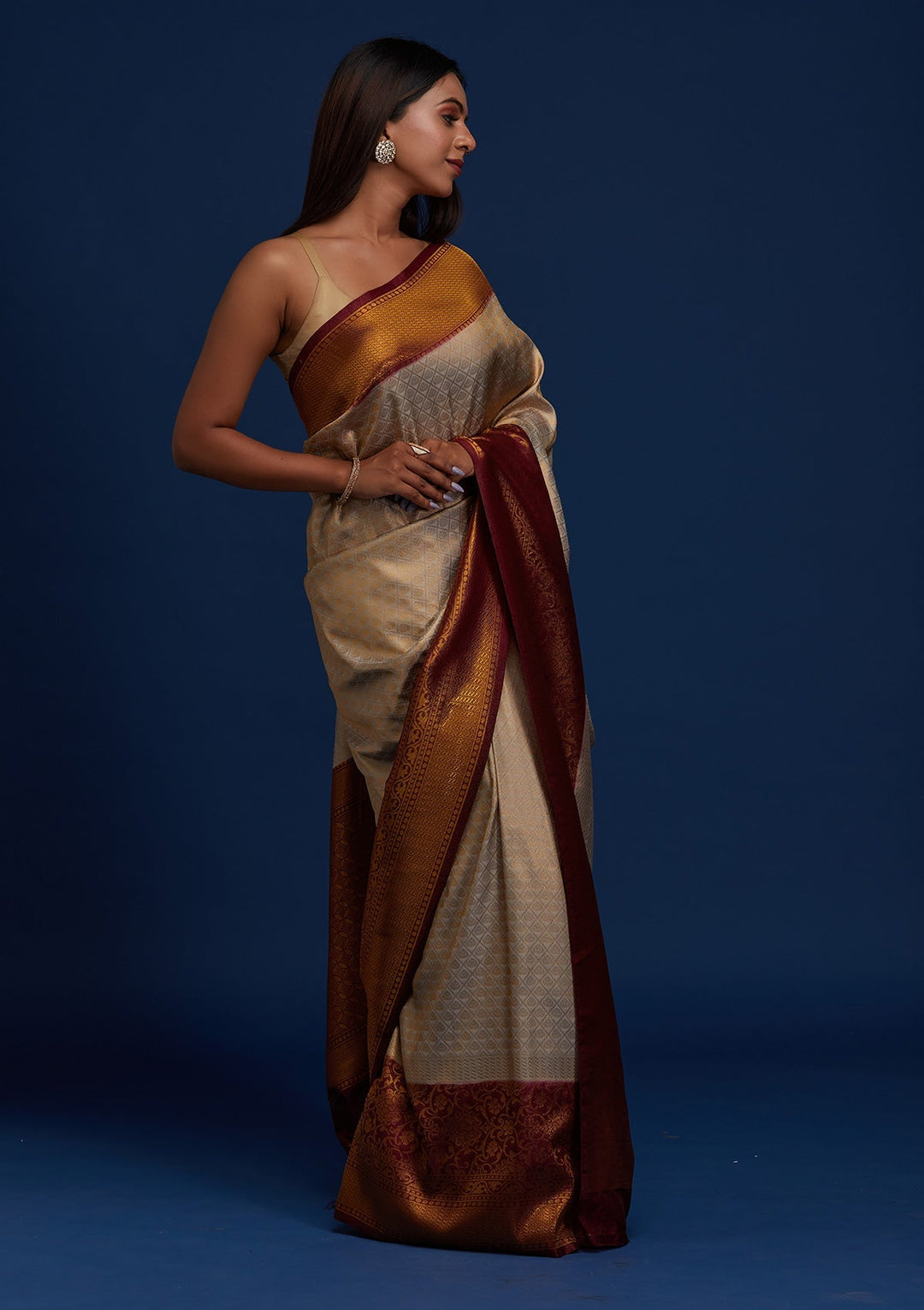 Light Grey Zariwork Art Silk Designer Saree - Koskii
