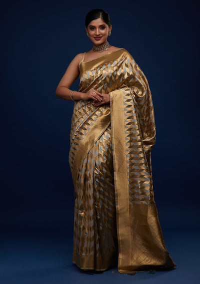 Light Grey Zariwork Art Silk Designer Saree - Koskii