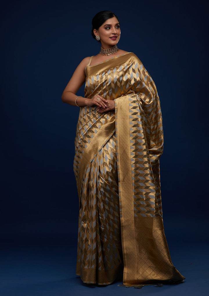 Light Grey Zariwork Art Silk Designer Saree - Koskii