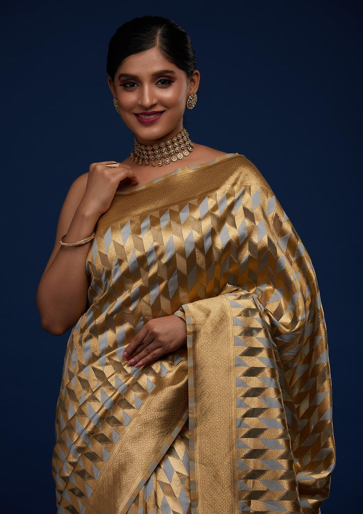 Light Grey Zariwork Art Silk Designer Saree - Koskii
