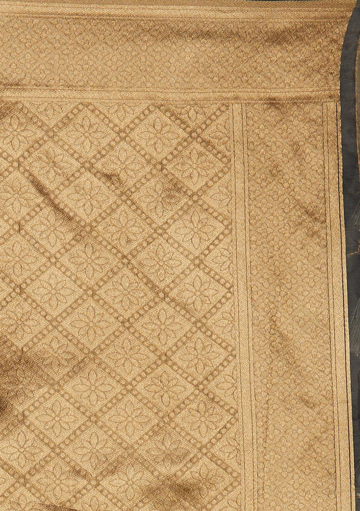 Light Grey Zariwork Art Silk Designer Saree - Koskii