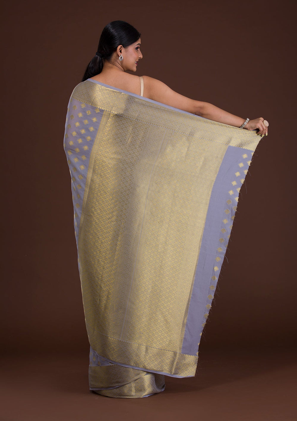Light Grey Zariwork Art Silk Saree-Koskii