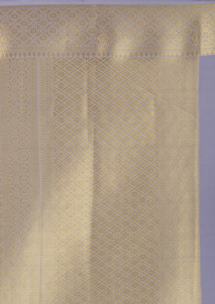 Light Grey Zariwork Art Silk Saree-Koskii