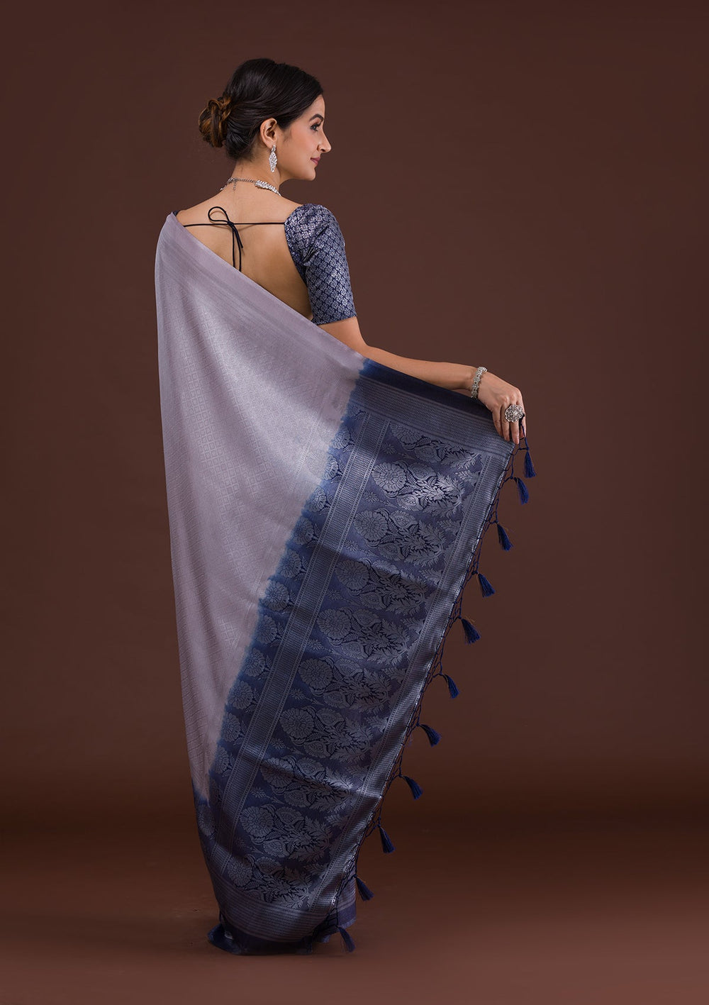 Light Grey Zariwork Banarasi Saree-Koskii