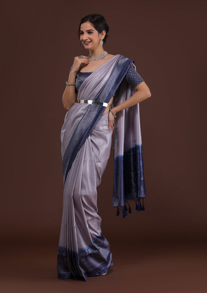 Light Grey Zariwork Banarasi Saree-Koskii