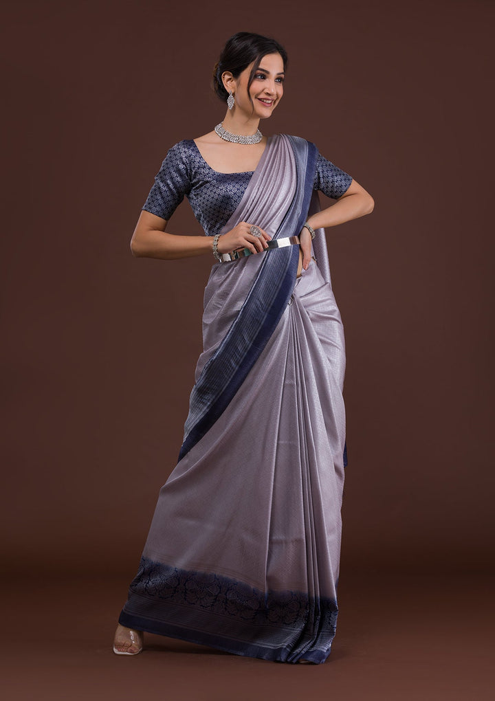 Light Grey Zariwork Banarasi Saree-Koskii