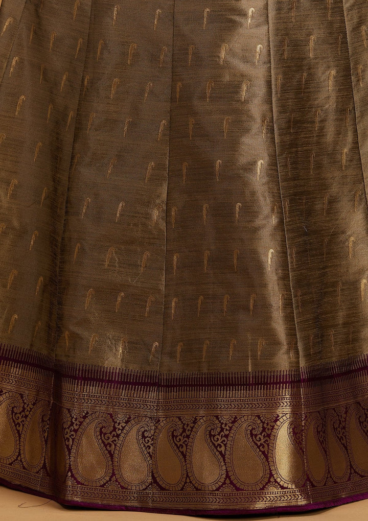 Light Grey Zariwork Brocade Designer Semi-Stitched Lehenga - Koskii