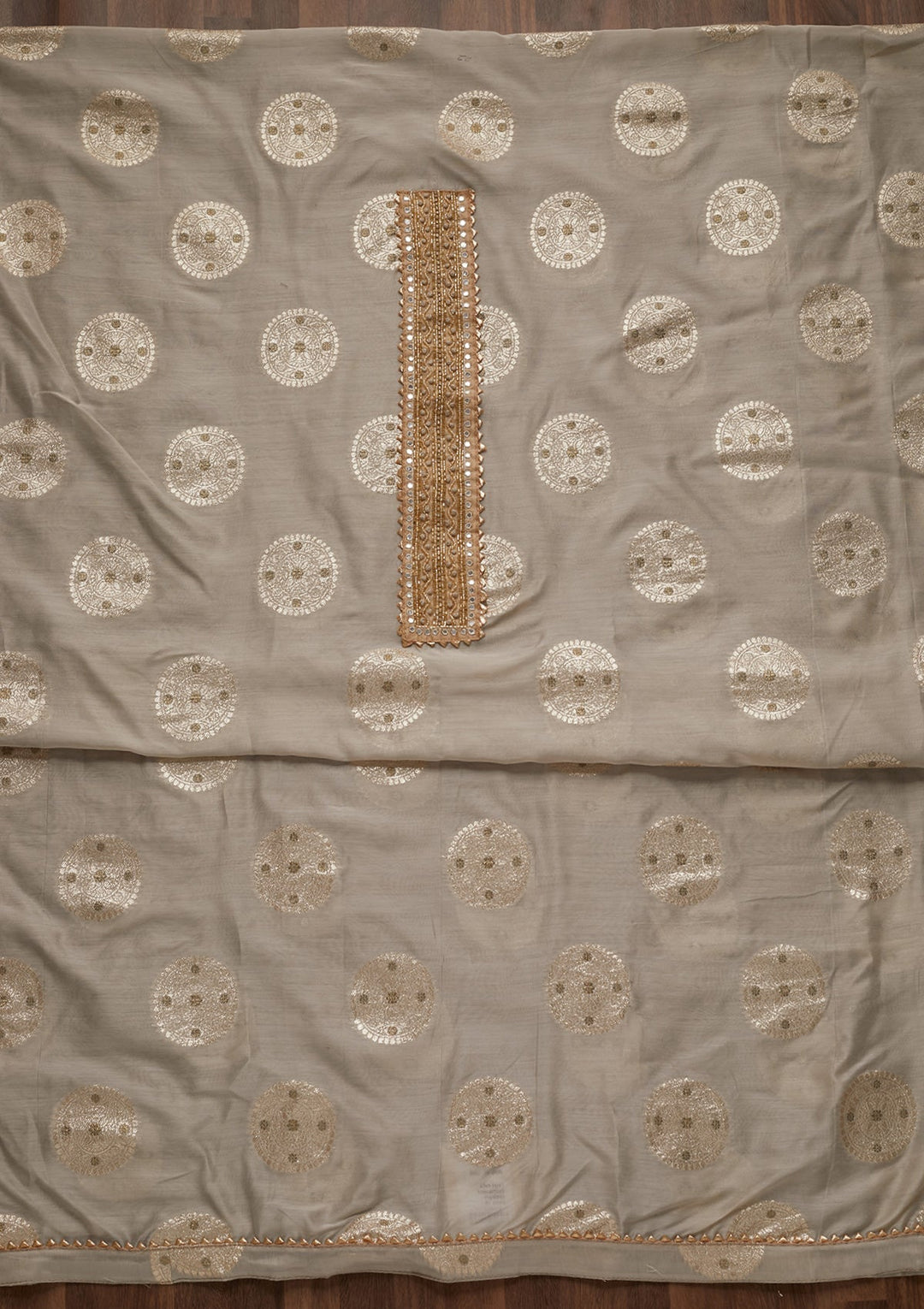 Light Grey Zariwork Chanderi Unstitched Salwar Suit - Koskii