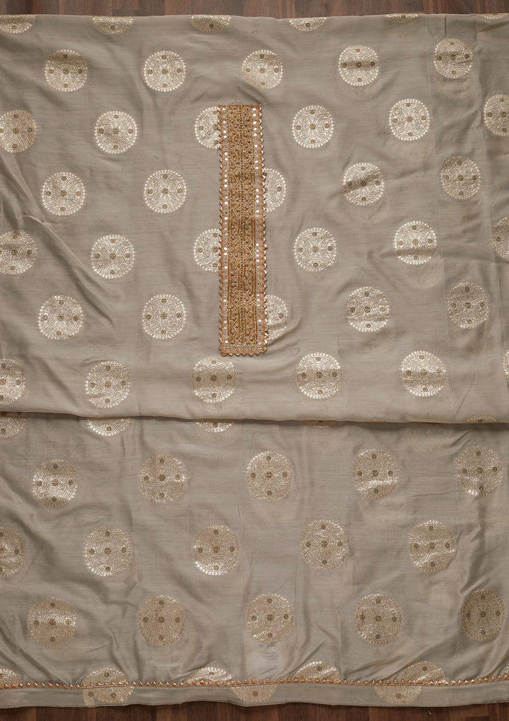 Light Grey Zariwork Chanderi Unstitched Salwar Suit - Koskii