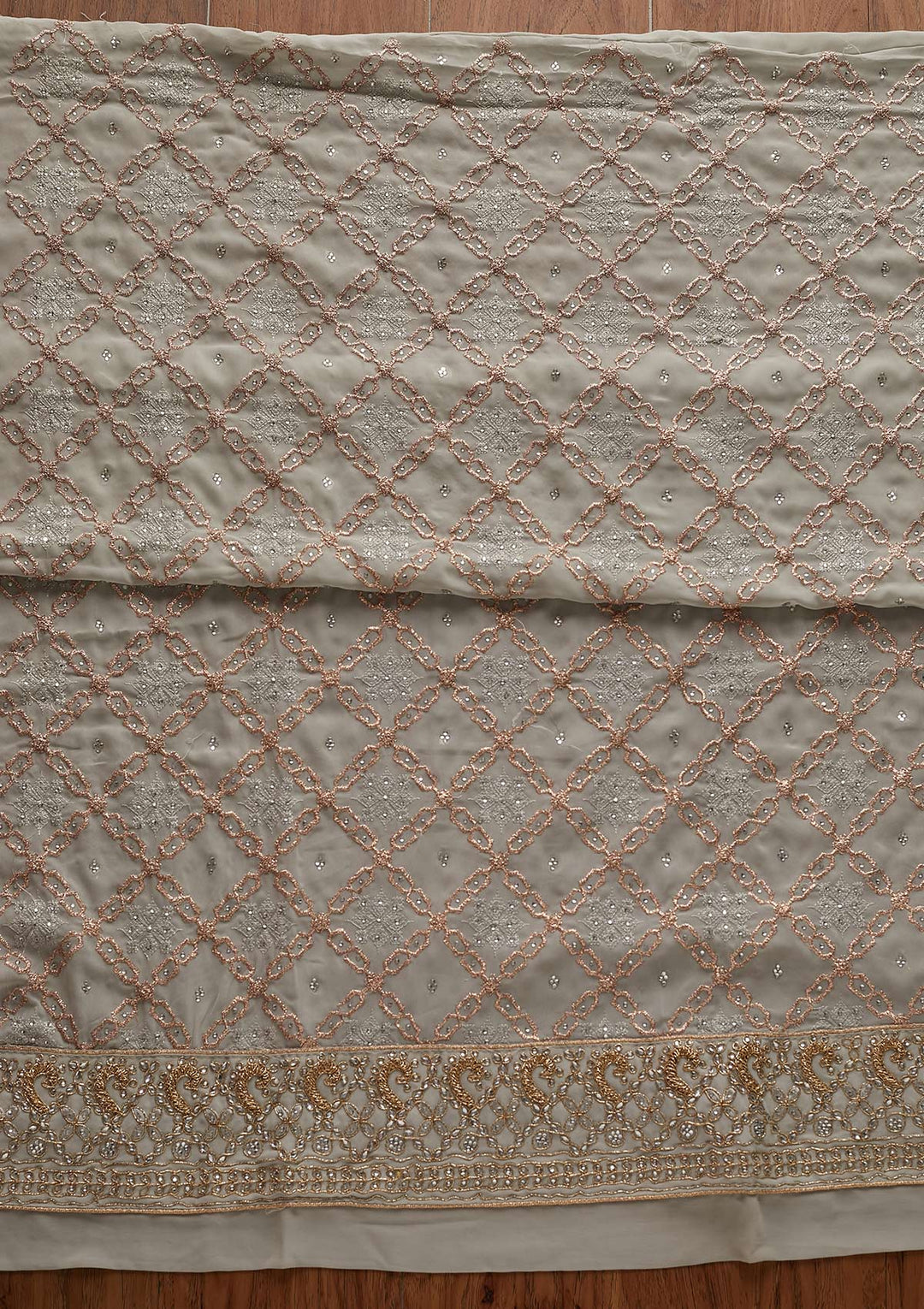 Light Grey Zariwork Georgette Designer Unstitched Salwar Suit - Koskii