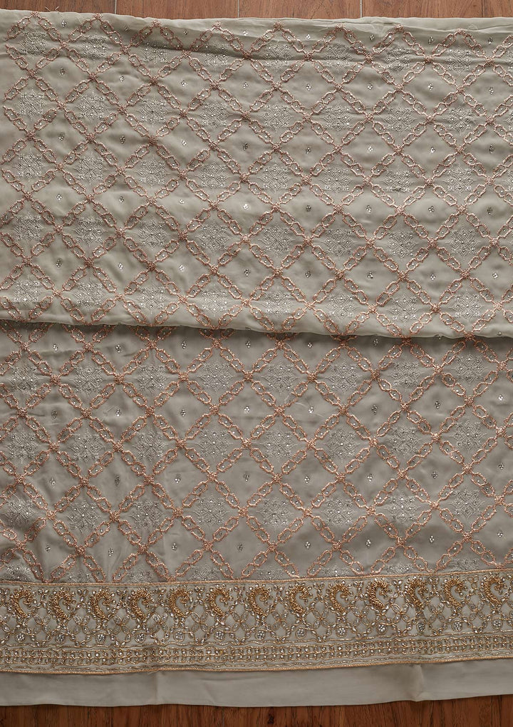 Light Grey Zariwork Georgette Designer Unstitched Salwar Suit - Koskii