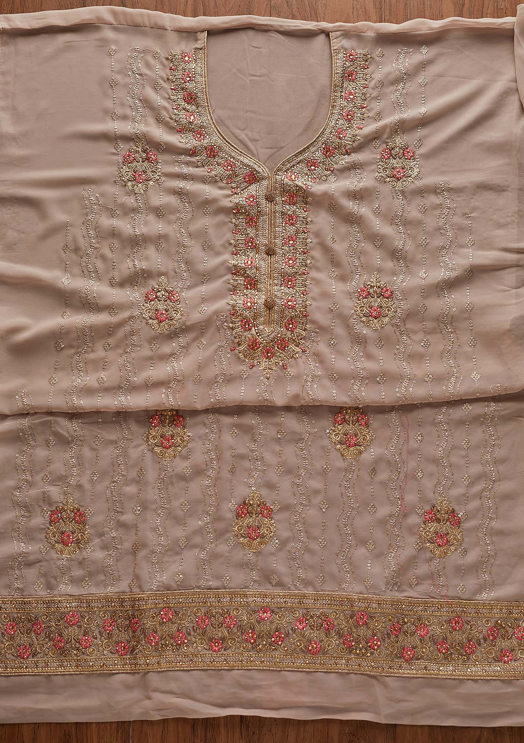Light Grey Zariwork Georgette Designer Semi-Stitched Salwar Suit - Koskii