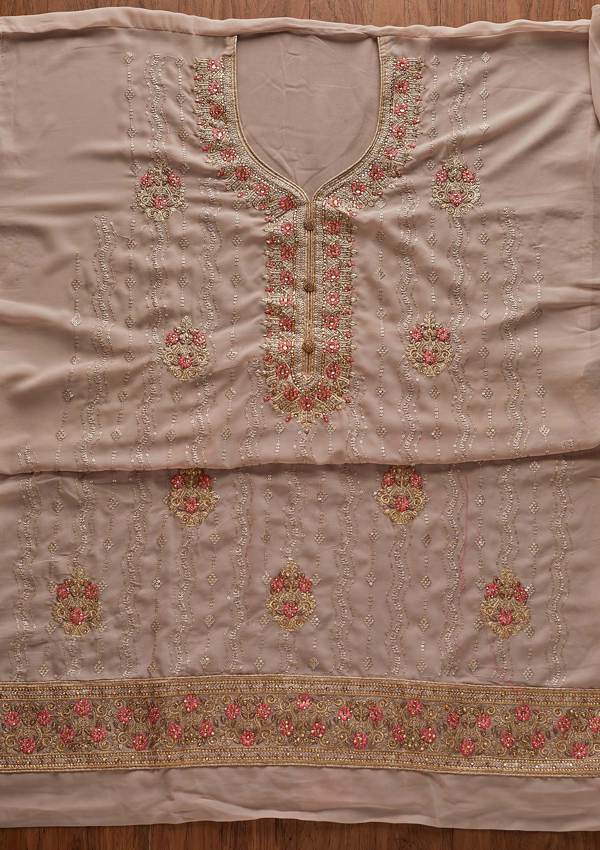 Light Grey Zariwork Georgette Designer Semi-Stitched Salwar Suit - Koskii