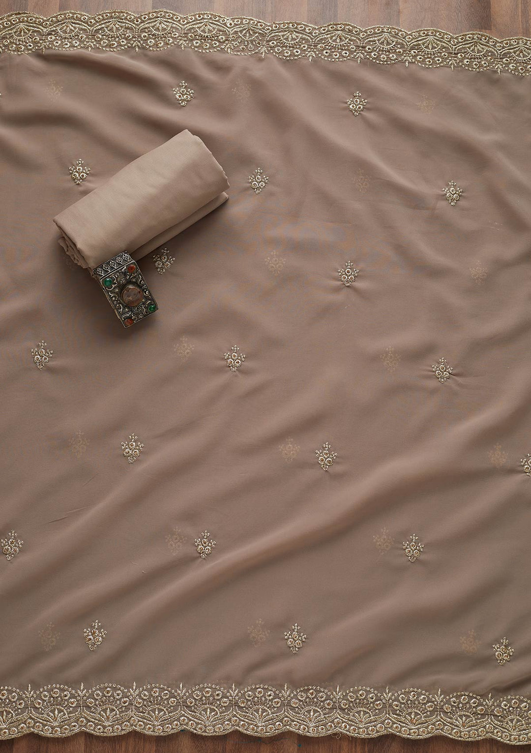 Light Grey Zariwork Georgette Unstitched Salwar Suit-Koskii