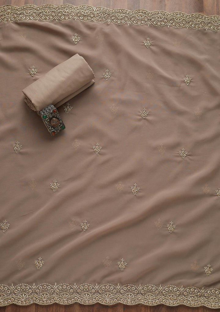 Light Grey Zariwork Georgette Unstitched Salwar Suit-Koskii