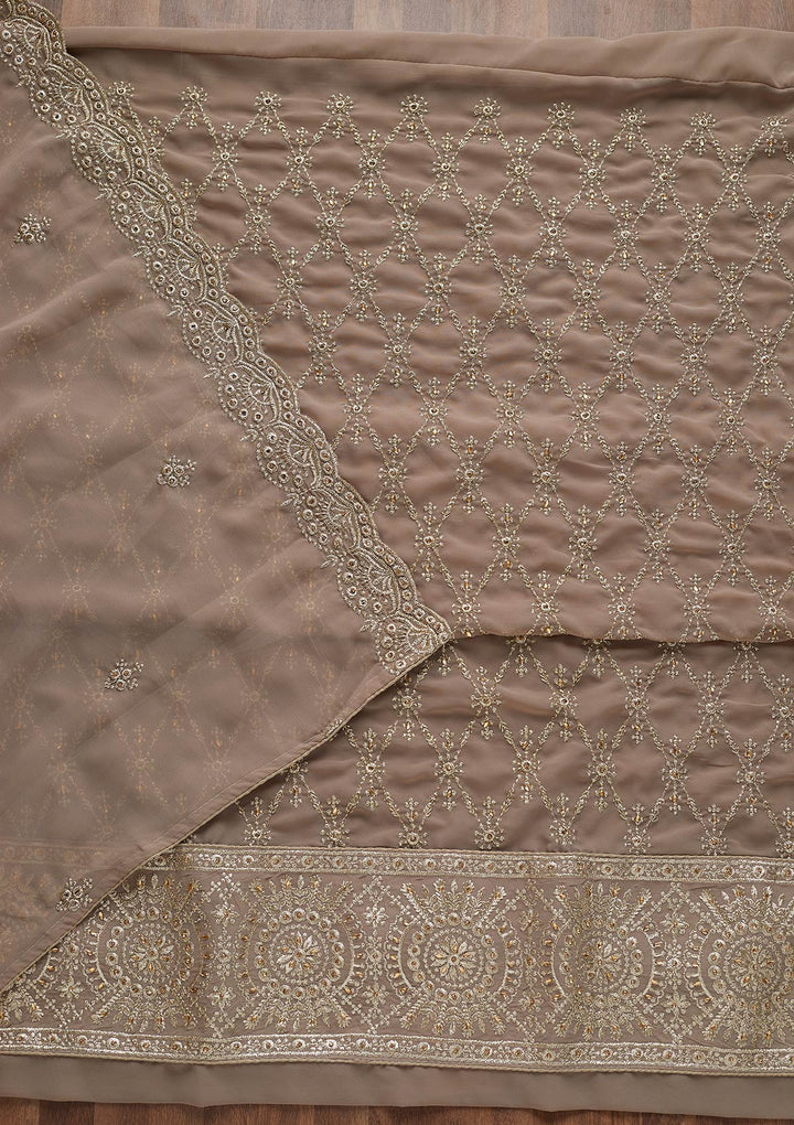 Light Grey Zariwork Georgette Unstitched Salwar Suit-Koskii