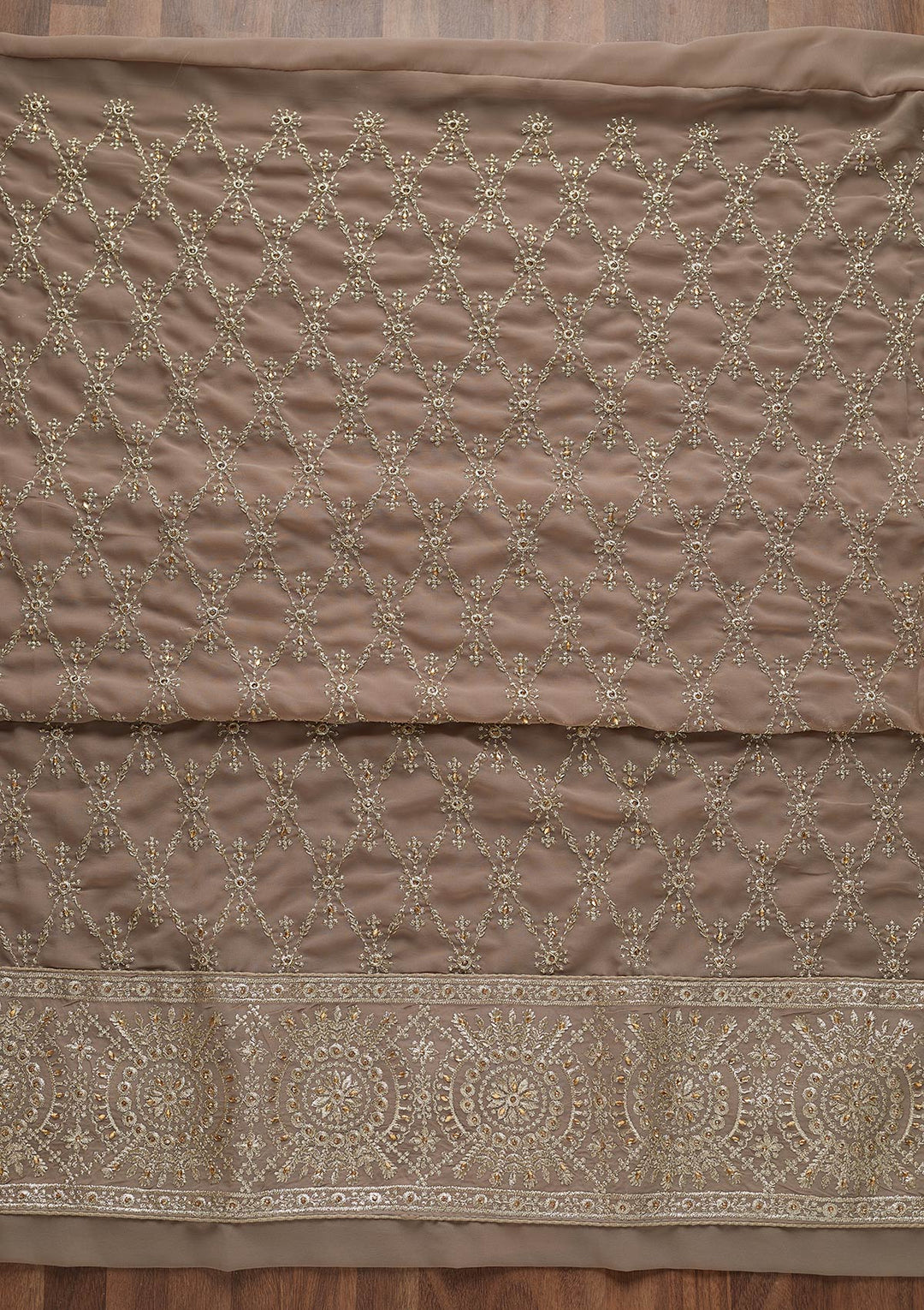 Light Grey Zariwork Georgette Unstitched Salwar Suit-Koskii