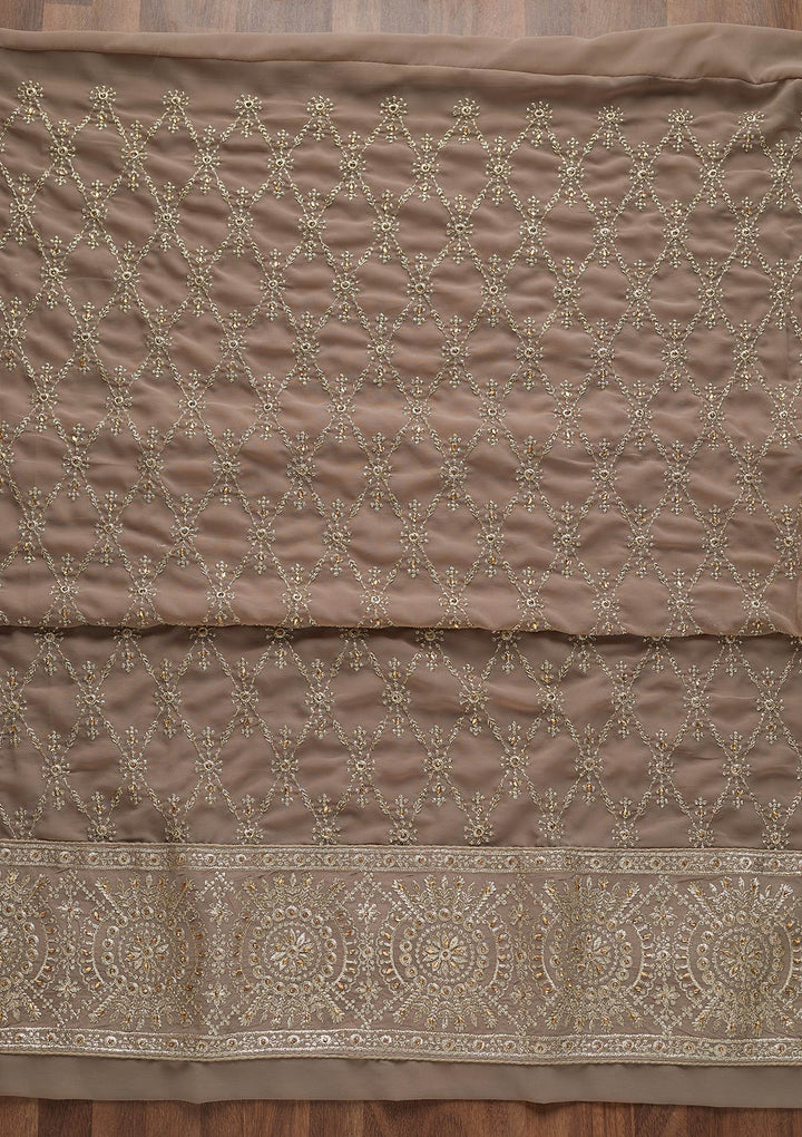 Light Grey Zariwork Georgette Unstitched Salwar Suit-Koskii