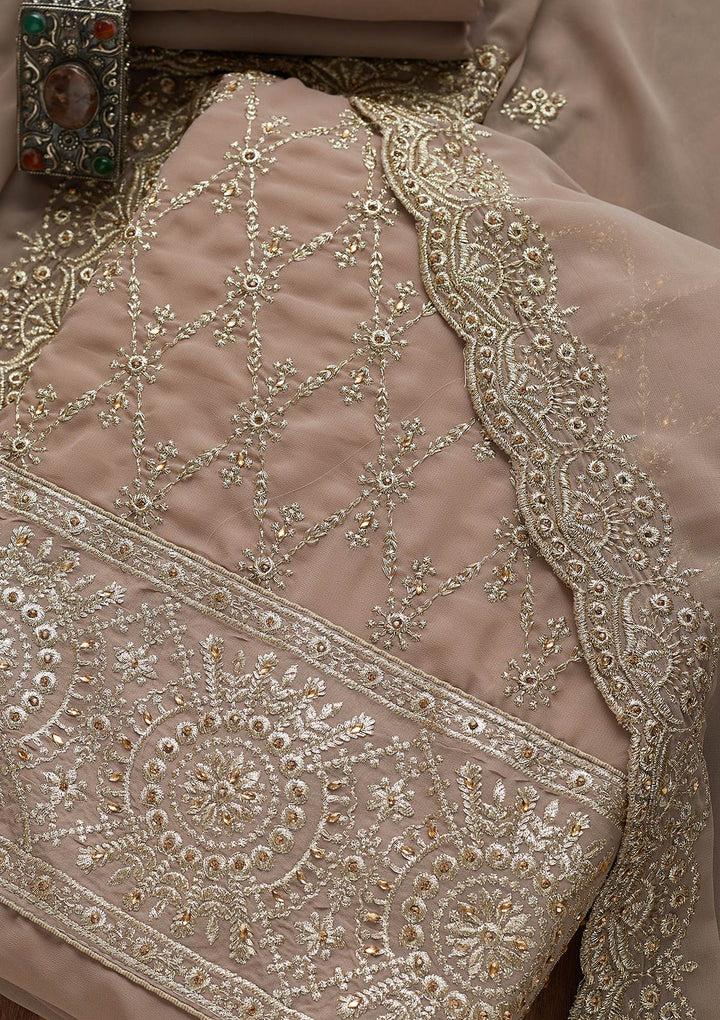 Light Grey Zariwork Georgette Unstitched Salwar Suit-Koskii