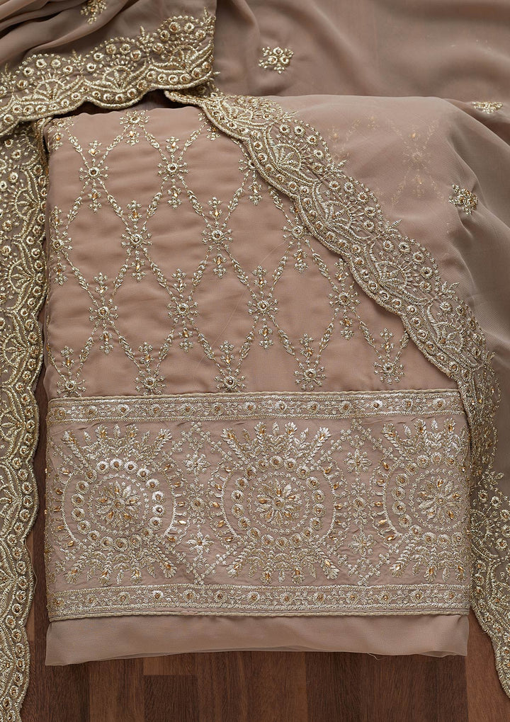 Light Grey Zariwork Georgette Unstitched Salwar Suit-Koskii