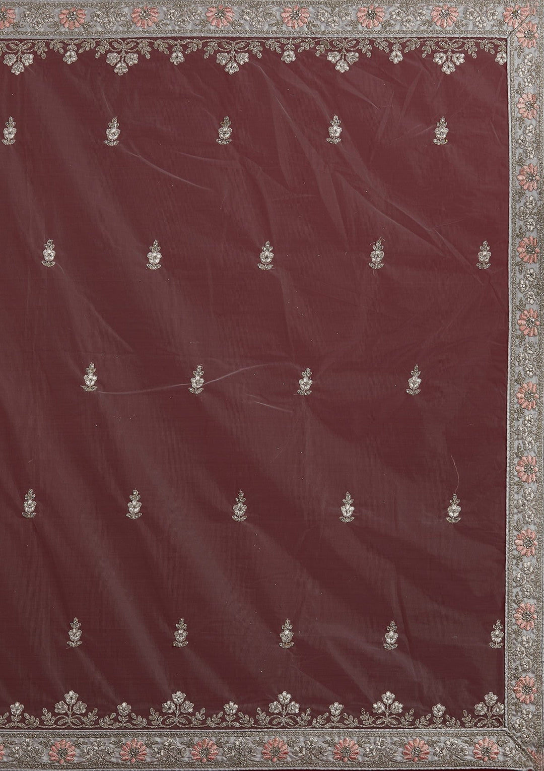 Light Grey Zariwork Net Designer Semi-Stitched Lehenga - koskii