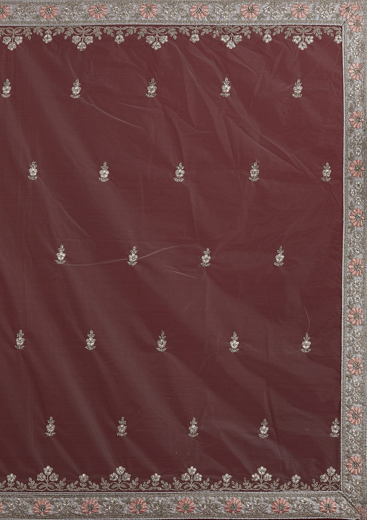 Light Grey Zariwork Net Designer Semi-Stitched Lehenga - koskii