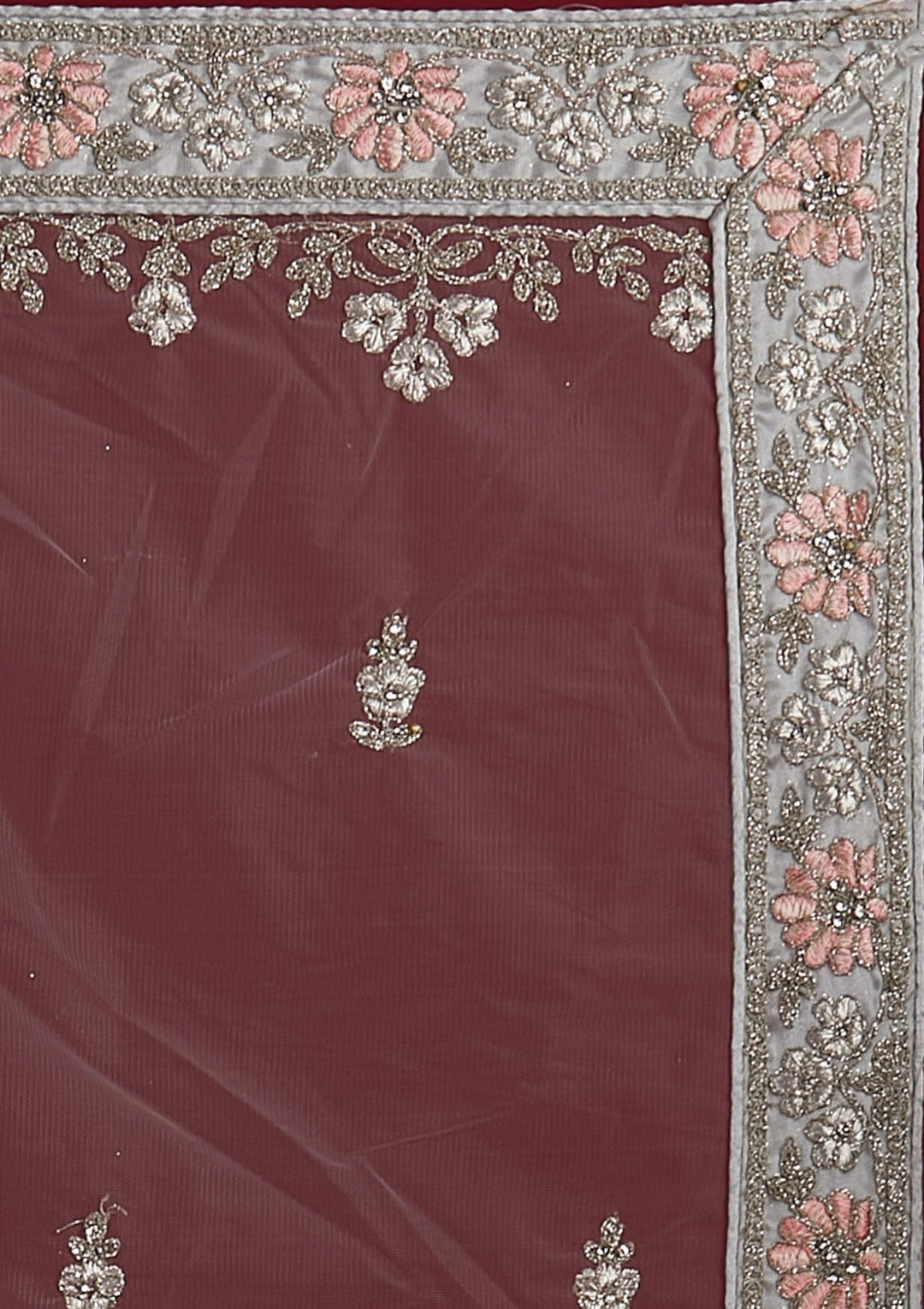 Light Grey Zariwork Net Designer Semi-Stitched Lehenga - koskii