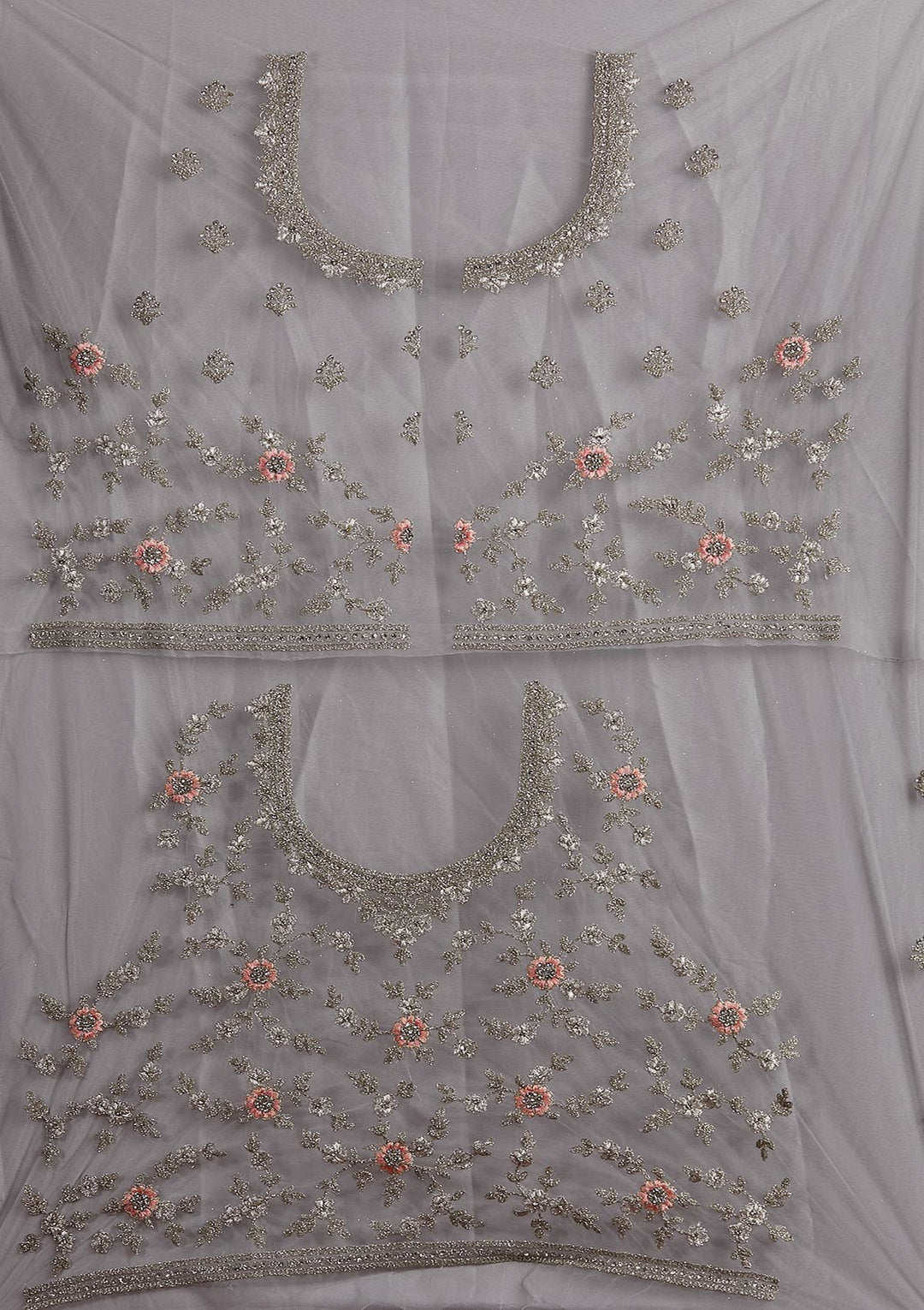 Light Grey Zariwork Net Designer Semi-Stitched Lehenga - koskii