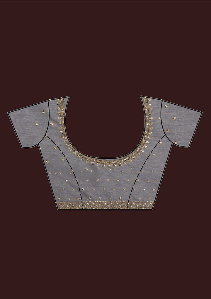 Light Grey Zariwork Net Saree-Koskii