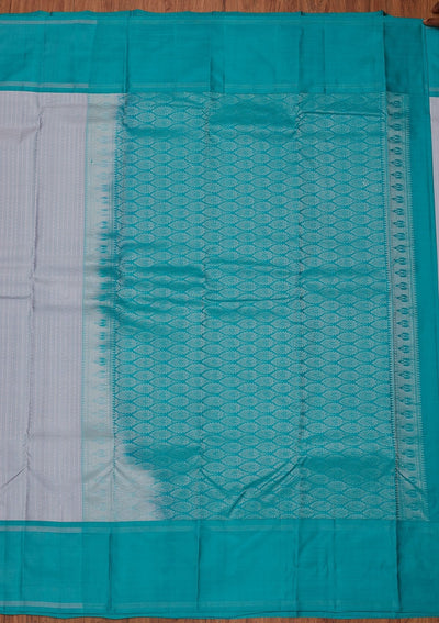 Light Grey Zariwork Pure Silk Designer Unstitched Saree - Koskii