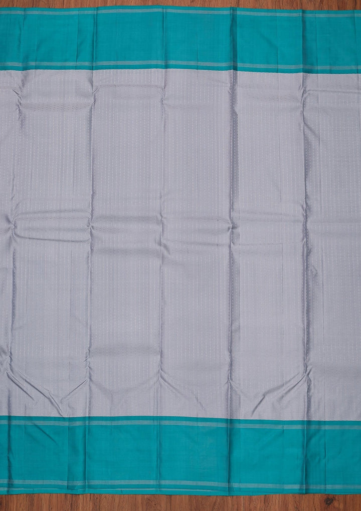 Light Grey Zariwork Pure Silk Designer Unstitched Saree - Koskii