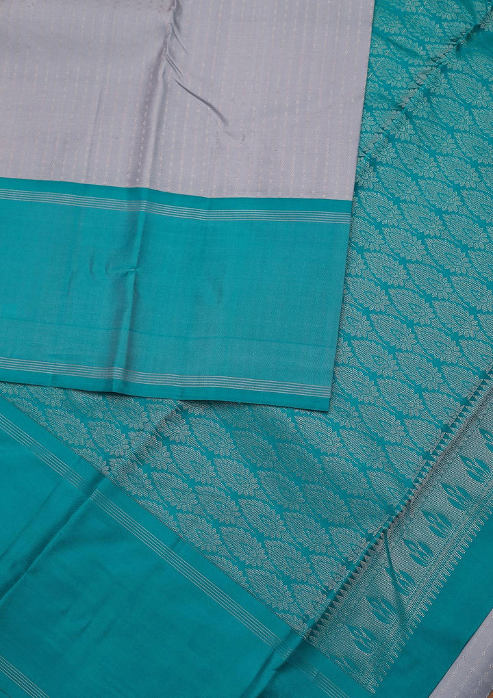 Light Grey Zariwork Pure Silk Designer Unstitched Saree - Koskii