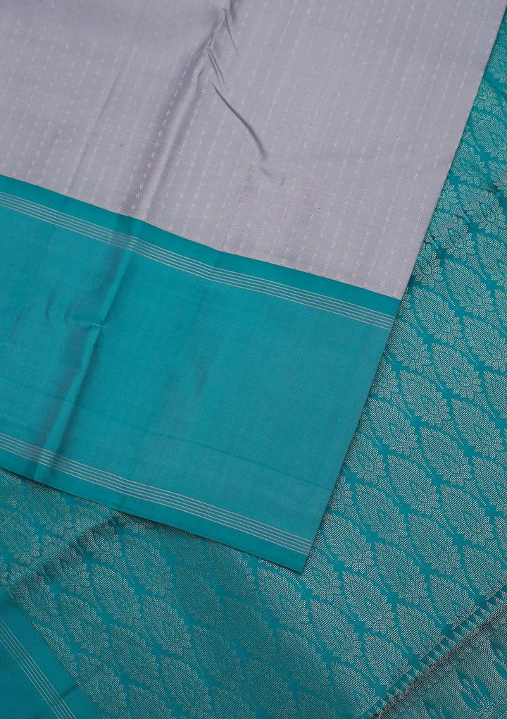 Light Grey Zariwork Pure Silk Designer Unstitched Saree - Koskii