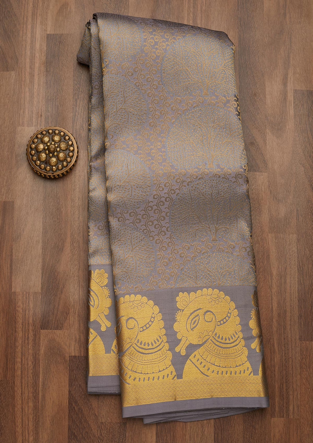 Light Grey Zariwork Pure Silk Saree-Koskii
