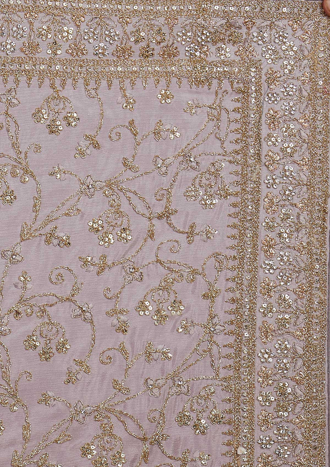 Light Grey Zariwork Semi Crepe Designer Saree - Koskii