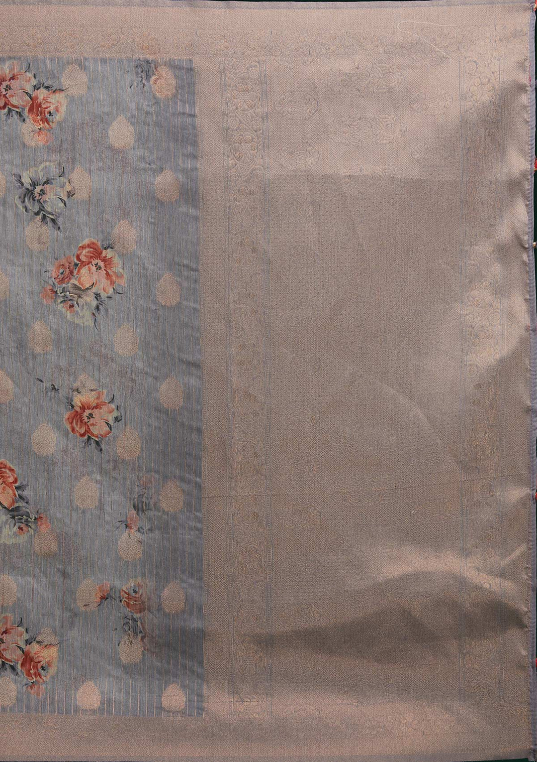 Light Grey Zariwork Taffeta Silk Saree - Koskii