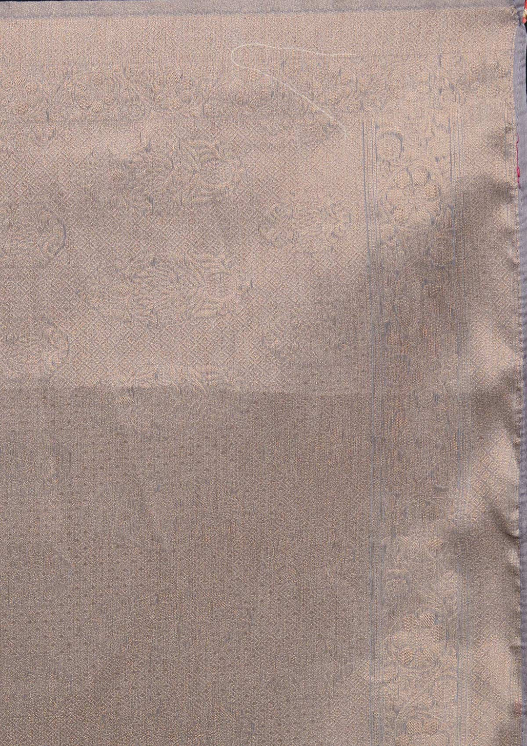 Light Grey Zariwork Taffeta Silk Saree - Koskii