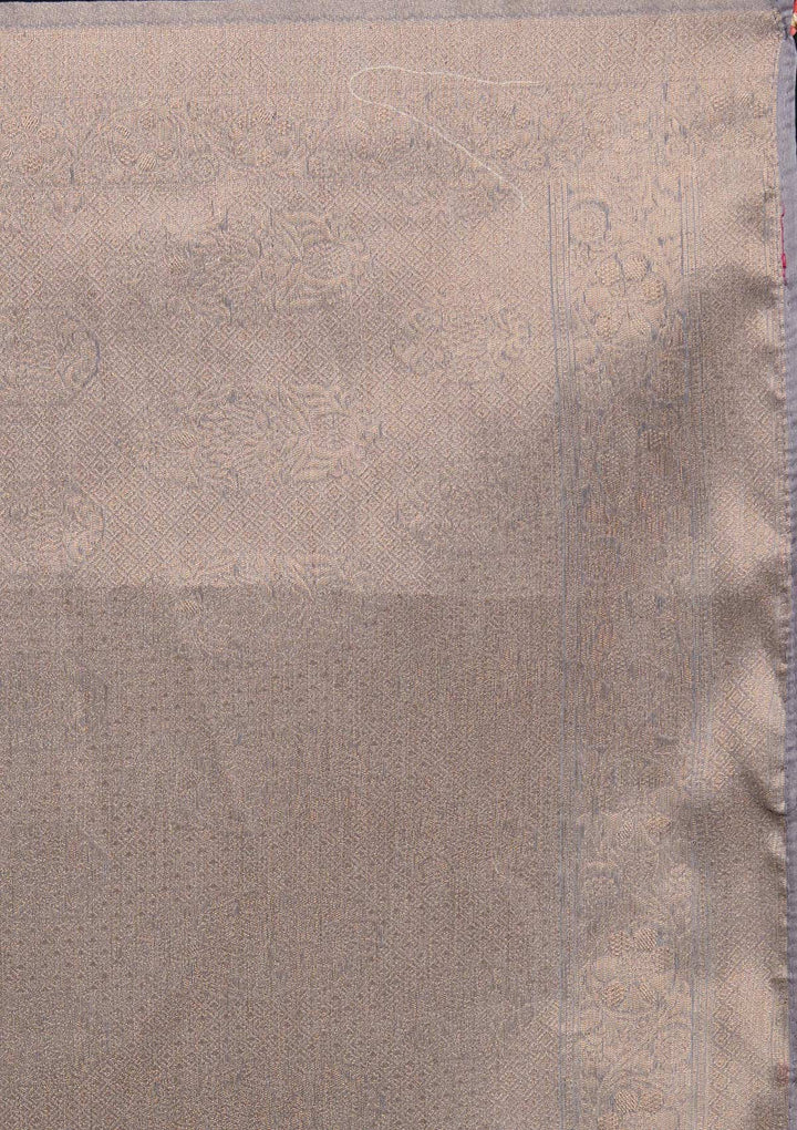 Light Grey Zariwork Taffeta Silk Saree - Koskii