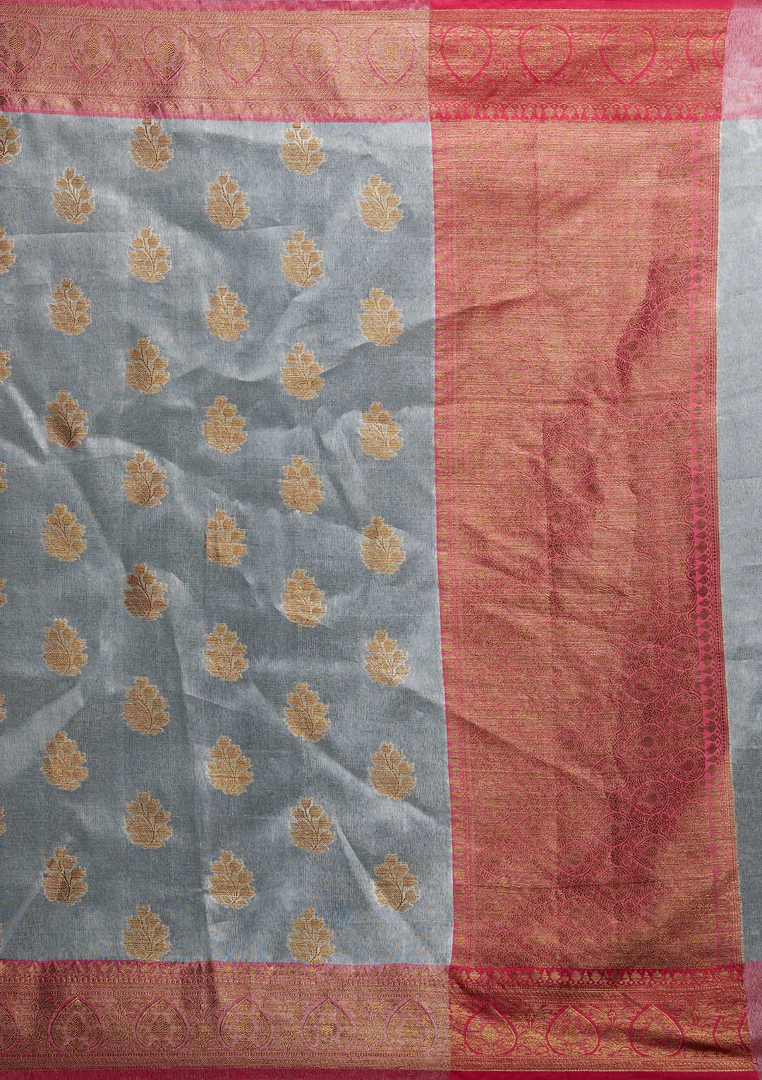 Light Grey Zariwork Tissue Saree - Koskii
