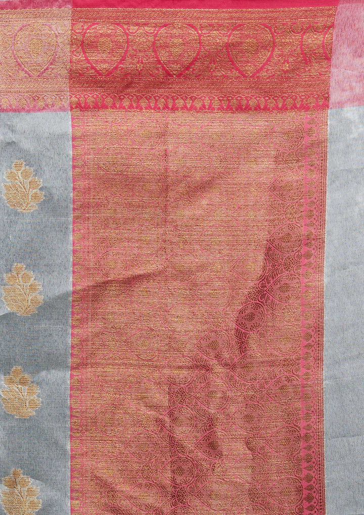 Light Grey Zariwork Tissue Saree - Koskii