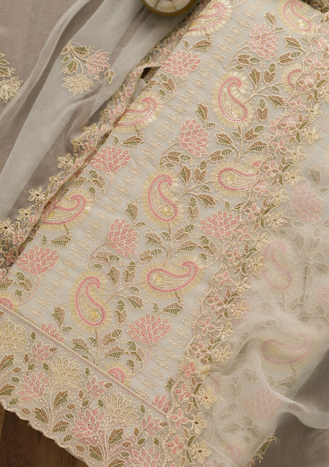 Light Blue Threadwork Georgette Unstitched Salwar Suit-Koskii