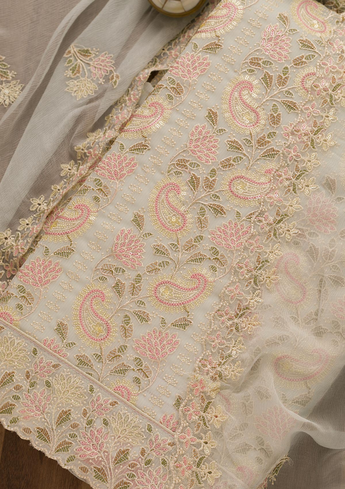 Light Blue Threadwork Georgette Unstitched Salwar Suit-Koskii