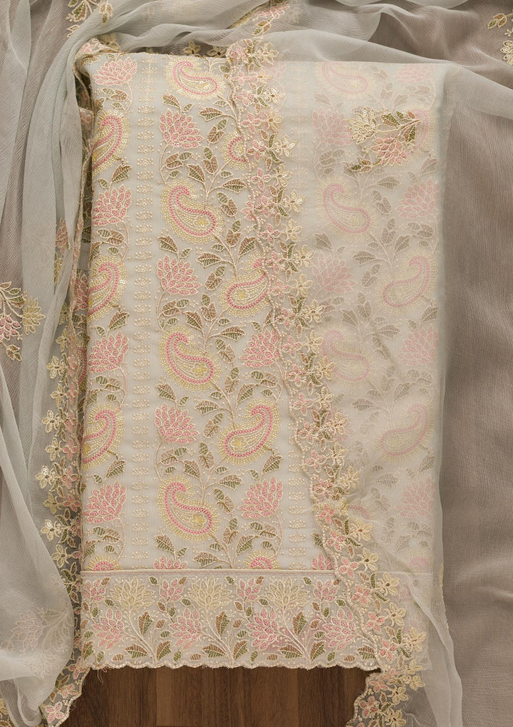 Light Blue Threadwork Georgette Unstitched Salwar Suit-Koskii