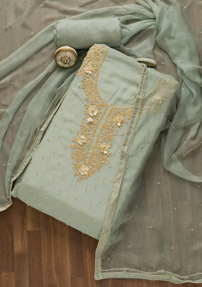 Light Grey Cutdana Organza Unstitched Salwar Kameez-Koskii